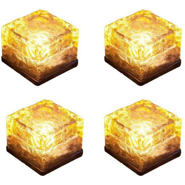 Solar Ice Cube Lights 4Pack LED Lights IP65 Waterproof Brick Light Lamp for Outd